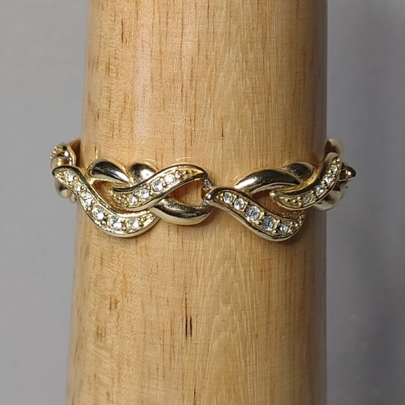 Gold Tone Metal Bracelet With Clear Stones - Picture 1 of 15